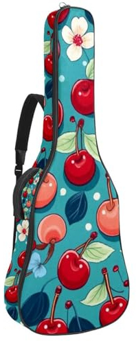 Gitarrentasche für Akustikgitarre mit zwei Taschen, niedliche kleine rote Kirsche, wasserabweisend, doppelt verstellbarer Schultergurt, Gitarrentasche, Niedliche kleine rote Kirsche, 42.9x16.9x4.7 in,