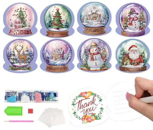 Generisch Kristallkunstkarten Weihnachten, 5D-Strassmalerei-Weihnachtskarten-Kits,Weihnachtskristall-Kunst-Gruß-Festival-Postkarten - 8x Kristall-Weihnachtskarten-Bastelsets zum Basteln