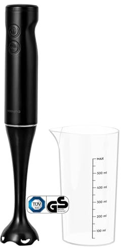 Ambiano Stabmixer - Pürierstab elektrisch TÜV/GS-Zeichen, inkl. Messbecher, 300 Watt Leistung, 2 Geschwindigkeiten Rührstab für Babynahrung, Suppe, Smoothies, Püree, Hand Blender, Schwarz, HBS-1