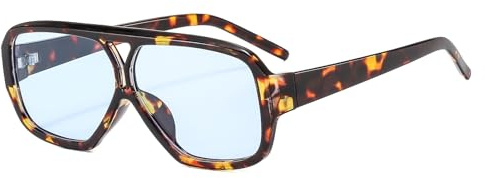 LJCZKA Occhiali da Sole Retrò Pilot a Doppio Ponte - Classico Vintage Oversize Quadrato Anni 70 Double Bridge Occhiali da Sole per Donna e Uomo UV400 Protezione (Leopardo Blu)