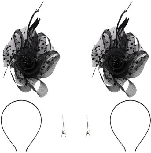 GORGECRAFT 2 Set Schwarzer Fascinator Hut Mit Federn Blumen Pillbox Netzbändern Kopfbedeckung Federn Hut Set Mit Schleier Stirnband Clip Für Hochzeit Teeparty Haarspange Frauen DIY Bastelbedarf