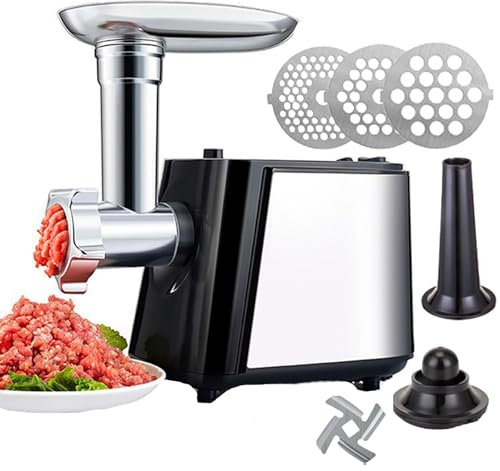 Máquina para Hacer Salchichas, Picadora de Carne Eléctrica de 1000 W, Cuchillas Mezcladoras Dobles, Motor de Bajo Ruido, con Placa de Cuchillo de Hierro de 3/5/7 mm, Cuchillo Cruzado