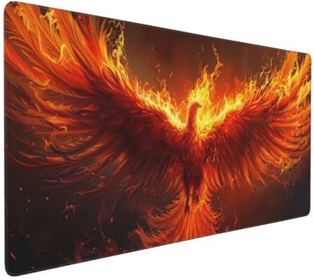 Fénix de fuego Tappetino per Mouse da Gioco Grande 100x50 cm con Bordi Cuciti, Fondo in Gomma Naturale Antiscivolo Resistente Tappetino per Tastiera, Tappetino per Scrivania per Giocatori u-499