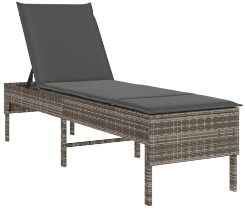 vidaXL Sonnenliege mit Auflage Grau 55x200x44 cm Poly Rattan