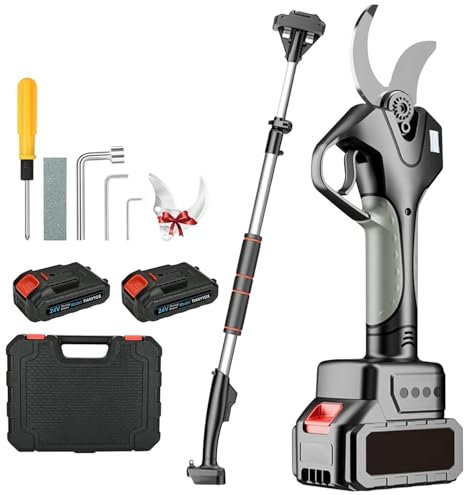 AUTUMFLATGAO Forbici Elettriche da Potatura, Cesoie Telescopiche Senza Fili da 2.1M, Forbici con 2×4.5Ah Batteria, Diametro di Taglio 50mm, Forbici per Rami per Giardinaggio