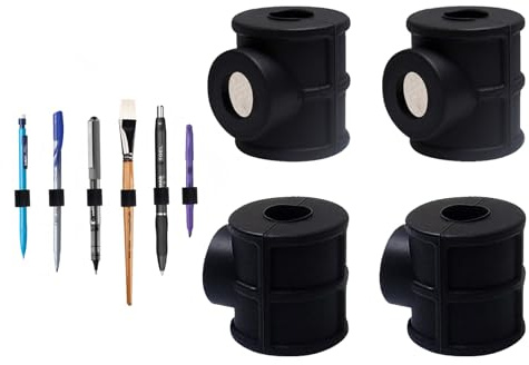 Magnetic Pen Holder for Refrigerator, 4 Pack Silicone Pencil Holder for Whiteboard, Dry Erase Marker Holder for Fridge, Locker and Metal Clipboard, Fits Pens Pencils Slim Markers