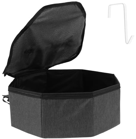 harupink Hutschachtel Achteck mit Deckel und Haken,Foldable Reise Hutbox,Hutbehälter aus Polyester,Stabiler Griff,Stofftier-Spielzeug-Aufbewahrungsbehälter mit Deckel 43×43×18cm(Dunkelgrau)