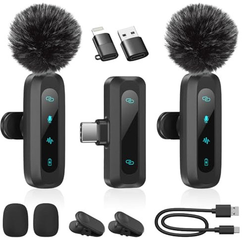 PZCC Microphone de Lavalier sans Fil pour iPhone,iPad,téléphone Android,2-pcs Micro Cravate pour avec réduction du Bruit,réverbération et sourdine,Mini Micro pour Vlogging,Enregistrement vidéo