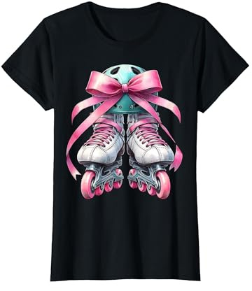 Coquette Bow Pattinaggio Inline Pattinaggio Rollerblade Ragazza Maglietta, Donna, Nero, M