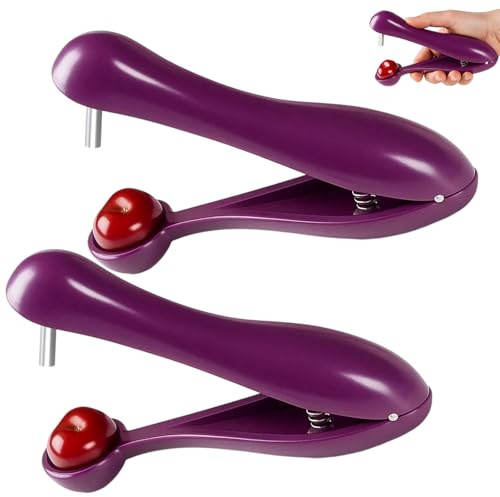 2 Purple Cherry Pitters, Cherry Stoner Remover UK, Efficient Cherry Pitter Tool for Baking, Jam-Making, Fruit Snacks Preparation, Compact and Portable for Kitchen and Picnics