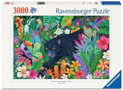 Ravensburger Puzzle 12001748 - Panther im blühenden Dschungel - liebevoll gezeichnetes 3000 Teile Puzzle, für Wildlife-Fans ab 14 Jahren