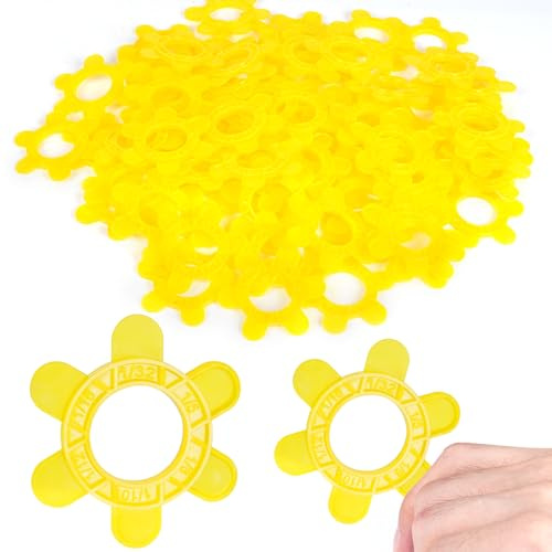 100 Stück wiederverwendbare sechseckige Fliesenabstandshalter, 6 Größen in 1, mehrfarbige Ausgleichsscheiben (1 mm, 1,5 mm, 2 mm, 2,5 mm, 3 mm, 5 mm）schnelle Demontage (100 Stück, gelb)