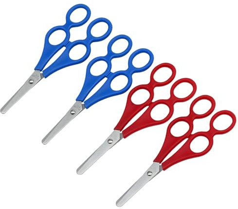 4 pcs Therapeutenschere,Helferschere mit Doppelgriff,Kinder-Lernschere,Kunststoff Griffaugen,Therapeutenschere mit Doppelgriff,Schere kleinkind,Für Schulspiele und Outdoor-Aktivitäten,Blau,Rot