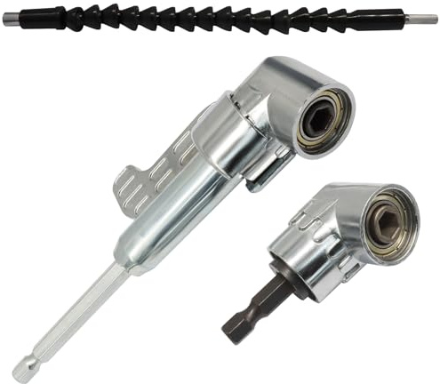 BokWin 3 Pack 105° Right Angle Drill Adapter & Bendable Extension, 1/4 Hex Shank Angle Drill Attachment for Screwdriver & Power Tool, Flexible Shaft with Socket Adapter for Tight Spaces（Sliver