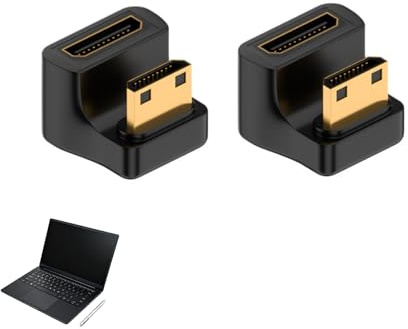 2 st 8K U-formad mini HDMI-adapter, kontakt förlängningsadapter, 48 Gbit/s vinklad mini HDMI-kontakt till uttag förlängningsadapter med LED-display för kamera, videokamera, surfplatta, PC