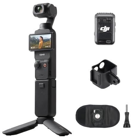 DJI Osmo Pocket 3 Creator Pack, Cámara 4K/120fps CMOS 1'' Estabilización 3 Ejes, Enfoque Rápido, Seguimiento Facial, Micrófono, Clip de Cinturón y Armazón de Montaje para Mochila (Negro)