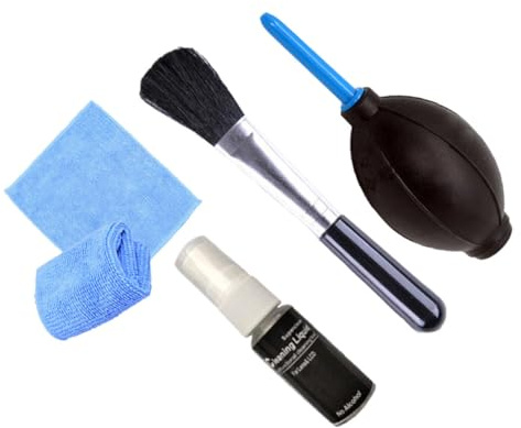 Brosse de Nettoyage Noir en Plastique 4 Pièces pour Ordinateur | Soufflette, Liquide 20ml, Chiffon, Accès aux Zones Difficiles, pour Boîtier PC et Rasoir