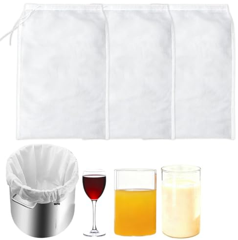 TEOZBLU 3Pcs Passiertuch Wiederverwendbar,Nussmilchbeutel,Maischesack,45 x 60 Cm Filterbeutel,Siebbeutel,Presssack Für Obstpresse,Likörfilter,Für Das Brauen Von Hopfen,Getreide,Obst,Wein,Bier Zu Hause