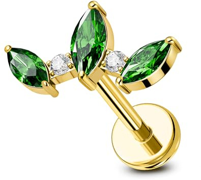 OUFER Nasenpiercing Titan Helix Piercing Schmuck Gewindeloser Conch Tragus Stecker Gold Silber Labret Lippenpiercing Schmuck 6 mm Flacher Rücken Knorpelohrringe für Frauen