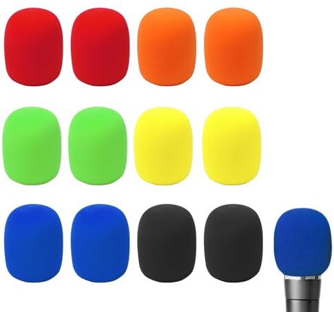 10 Stück Popschutz Mikrofon, Mikrofon Windschutz Waschbar, Handmikrofon Schaumstoff Windschutz, Bunt Mikrofonabdeckung, Pop Filter, Pop Schutz für KTV, Bühnenperformance Familienfeier Konferenzraum