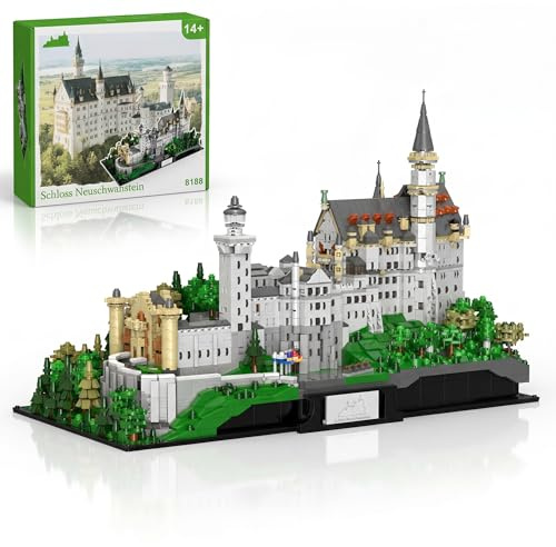 Mocbuiie Schloss Neuschwanstein Architektur Klemmbausteine 6786 Teile | Deutsches Wahrzeichen Burg Bausatz, Castle Modular Buildings für Erwachsene und Sammler