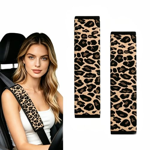 KOQAIIZ 2 Stück Gurtpolster Kinder, Gurtschoner, Gurtpolster Auto Damen, Leopard Sicherheitsgurt Schulterpolster, Autogurt Polster gegen Reiben an Hals und Schulter
