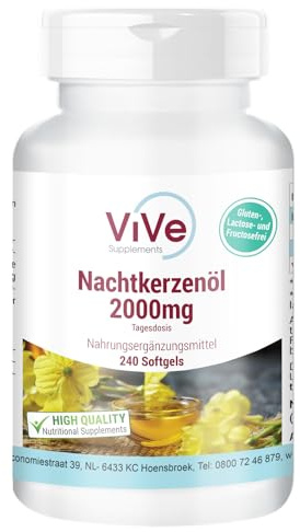 Nattljusolja 2000mg – 240 softgels – linolsyror + vitamin E – högdoserad – kvalitet från Tyskland – ViVe Supplements