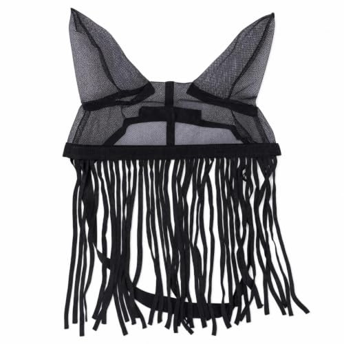 Baoblaze Equine Face Masque Anti-Mouches Cheval Voile Tête Bouclier Yeux avec Franges Ajustable Respirant Adapté aux Entraînements Randonnées Équestres