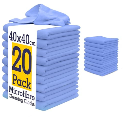 DCS Microfibre Cleaning Cloth, Blue, Pack of 20, Large Size: 40x40cm. Super Soft Premium Streak Free Washable Cloth Duster for Kitchen, Bathrooms, Surfaces, Mirrors, Car, Motorbike