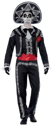 Smiffys, Herren Tag der Toten Senor Bones Kostüm, Jackett, Hose, Hemdattrappe und Hut, 43738 Halloween