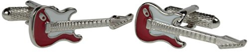 Boutons de manchette en forme de guitare électrique rouge pour homme présentés dans une boîte Onyx Art London