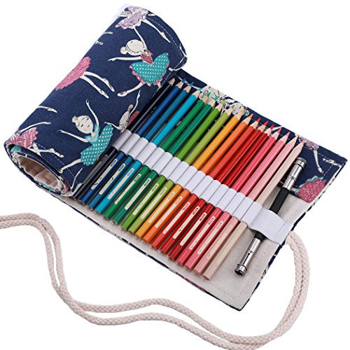 Amoyie Leinwand Stifterolle für 48 Buntstifte, Hand Roll-up Mäppchen (Keine Schreibzeuge im Lieferumfang) - Balett Mädchen