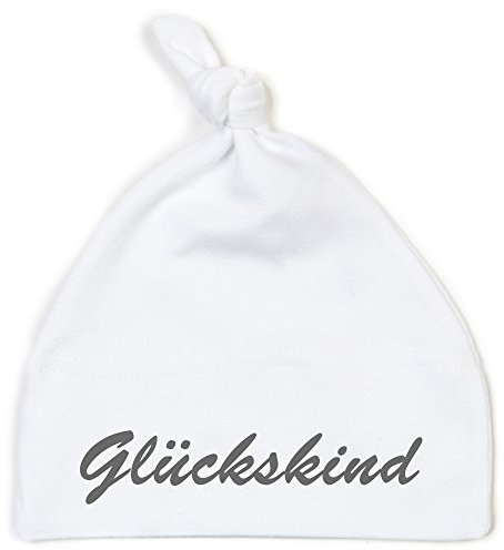 Schnoschi Babymütze in Weiss mit Glückskind hochwertig Bestickt/gestickt