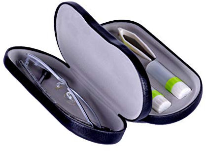 KABAKE Brillenetui und Kontaktlinsenbehälter 2-in-1 doppelseitig mit Spiegel tragbar für Zuhause und Reisen