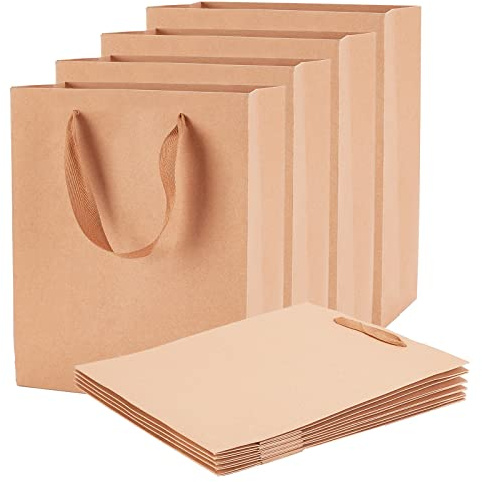 NBEADS 10 Stück Braune Kraftpapiertüte, Geschenktüten Papiertüten zum Verschenken Süßigkeiten Tragetaschen mit Tragegriffen Einkaufstasche für Weihnachten Geburtstag Hochzeit Partyfeiern, 33×28×10 cm