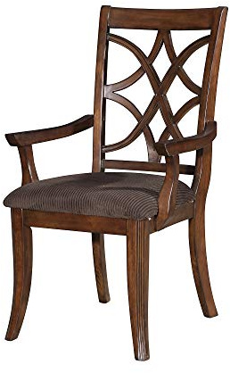 Benjara Wooden Arm Chair with Fabric Padded Seat and Lattice Design Backrest, Brown, Set of Two