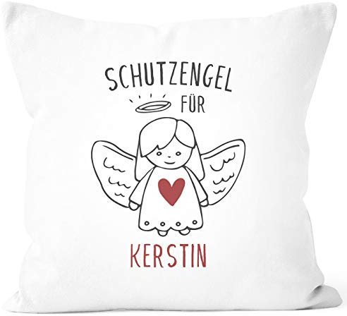 SpecialMe® Kissen-Bezug Schutzengel mit Namen Glücksbringer personalisierte Geschenke Dekokissen Glückskissen weiß Unisize