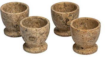 Juego de 4 hueveras de mármol del Himalaya, color beige, talladas a mano