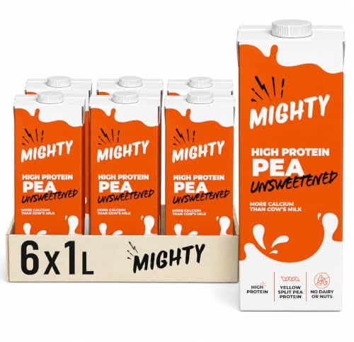Mighty Pea Milk Unsweetened, High Protein Plant Based M.lk, (6x1L Cartons), Sugar Free, Free from Dairy, Nuts & Lactose, UHT Pea Drink
