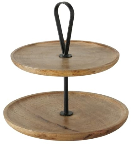 Boltze Etagere Kabir Obstkorb aus Holz und Metall 2 Etagen Obstschale Gemüseschale Dekorativ Skandinavisches Design