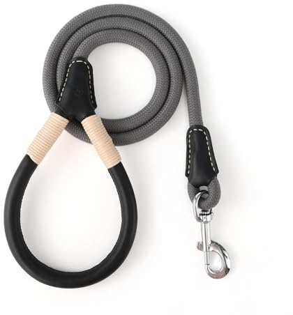 Mile High Life Hundeleine, Seilleine mit Echtledergriff und robustem Metallverschluss, ideal für kleine, mittelgroße und große Hunde, Grau, 1,8 m