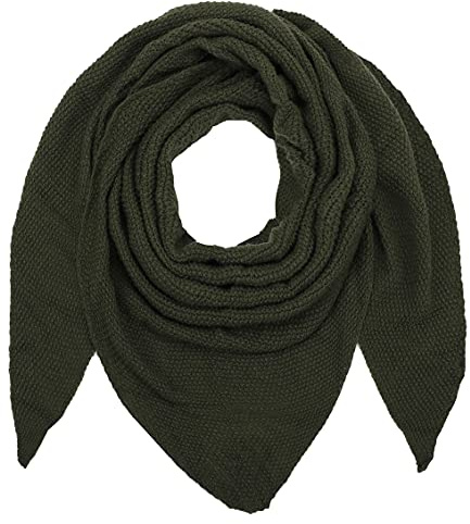 Ever Bloom Damen Schal, Strick Dreieck Schale, Weiches Dreieckstuch, Leichter Strickschal, Halstuch für Frauen und Mädchen Lang, Einfarbig 195 * 80 cm, Schal Farben:Oliv Grün