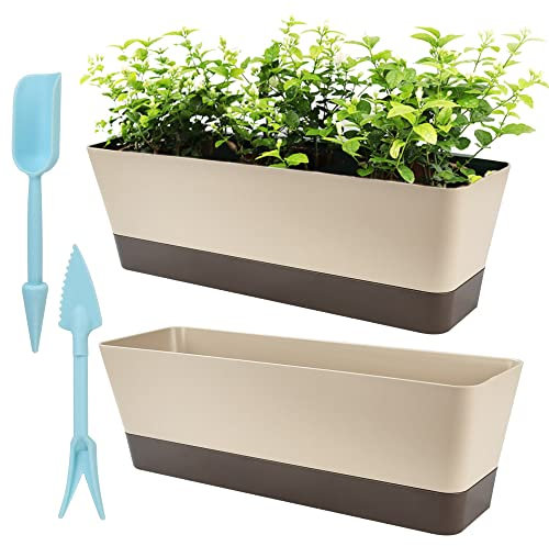STCRERAG Blumenkasten Set, 2 Stück Rechteckiger Pflanztopf mit 2 Stück Pflanzmaschine Plastik Pflanzkasten Dauerhaft Blumentopf 30.5 * 9.7 * 8.5cm Balko Blumenkästen für Sukkulenten Kräuter Blumen