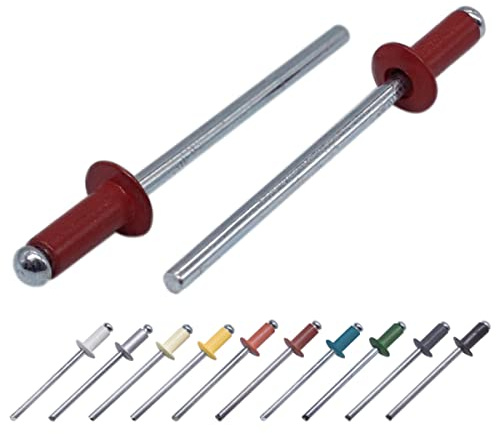 (100 Stück) Lackierte Blindnieten 3,2 x 8 mm, Kuppelkopf, DIN 7337, Aluminiumniete und Stahldorn, Popnieten (100, braun-rot RAL 3011)