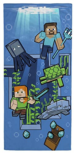 Jay Franco Minecraft Aventure sous-Marine - Serviette de Plage - 71x147 cm - 100% Coton