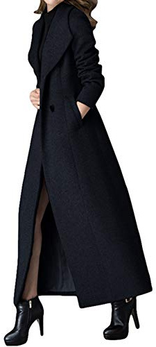 PENER Women's Charming Long Wool Trench Coat Winter Double Breasted Classic Warm Thick Jacket (as1, numeric, numeric_12, regular, regular, Black Long- Style 2, 12)