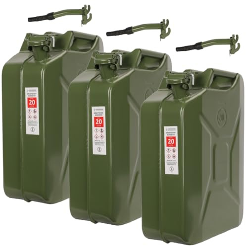 HARDMANN Benzinkanister & Dieselkanister aus Metall | 20 Liter | 0,8 mm Stahl | Kraftstoffkanister | Reservekanister | mit UN-Zulassung | grün Größe 3 Kanister mit 1 Ausgießer