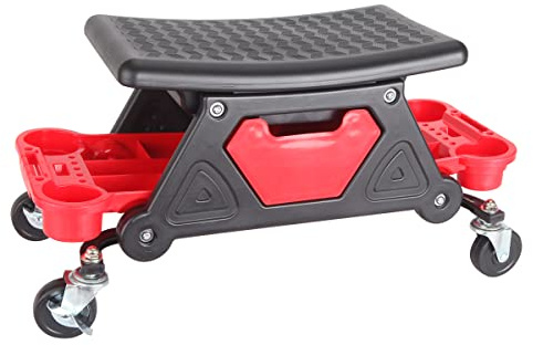 KATSU Taburete de Taller 136kg Capacidad para Garaje con Ruedas y Bandejas, Asiento Móvil Mecánicos Rodante Almacenamiento de Herramientas para Reparación de Automóviles