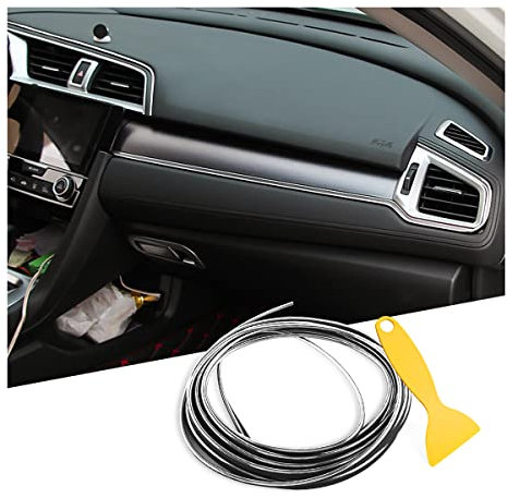 CGEAMDY Car Interior Strips Line Striscia Flessibile Decorativa, Car Styling Interni Modanature Decorazione, Strisce Decorative Per Auto Aria Condizionata Universali, Car Molding Strips (Argento)