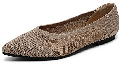 MACHSWON Women’s Ballet Flat Shoes Knit Dress Shoes Pointed Toe Slip On Ballerina Walking Flats Pumps for Women (Dark Apricot, Size 5)